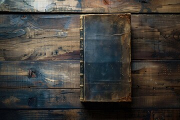 Bible Background. Wooden Table with Holy Book Illuminated by Light