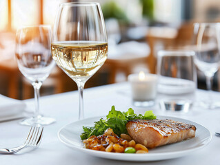 Served table in modern restaurant