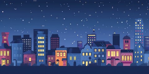 Night Cityscape with Stars and Buildings