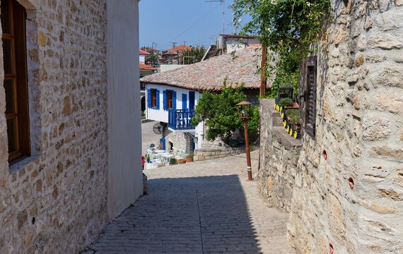 narrow street in the old town in Afytos on the Kassandra-Chalkidiki peninsula - Greece