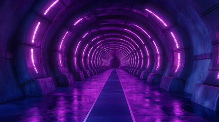 3D Neon Purple Tunnel Corridor - Futuristic Sci-Fi Background