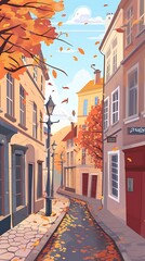 Autumn Street Scene with Falling Leaves