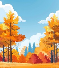 Fototapeta premium Autumn Forest Landscape With Yellow And Red Trees