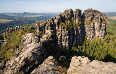 Rugged Rock Outcrops at an Overlook in Saxon Switzerland National Park, Nationalpark Sächsische Schweiz
