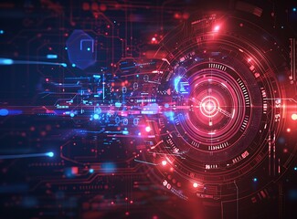 Abstract Technology Background with Glowing Red and Blue Lights