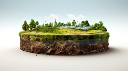 Earth land&nbsp;Soil layers 3D Illustration round soil ground cross&nbsp;section float landscape&nbsp;fantasy floating island