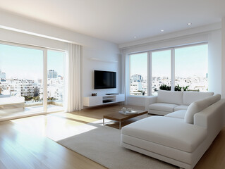 Spacious living room in contemporary apartment 
