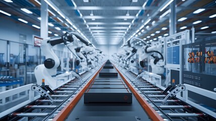 Efficient Automation: Robotic Battery Production Line in Action