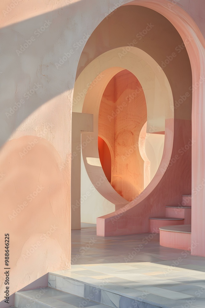 Poster abstract architecture with pink walls and curved arcs