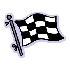 Hand-drawn checkered racing flag illustration. Creative sticker symbolizing victory, speed, and competition. Vector illustration for motorsports, racing events, and dynamic designs.