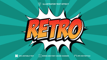 Retro text style,Cartoon Comics editable text effect © Flat