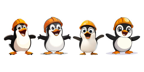 Fototapeta premium set of cartoon of an adorable penguin wearing a construction helmet, on a white background