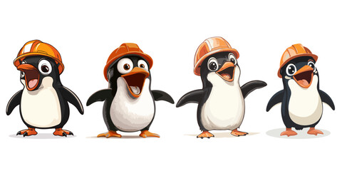 Fototapeta premium set of cartoon of an adorable penguin wearing a construction helmet, on a white background