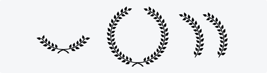  laurels frames branches. Hand drawn vector laurel leaves, Black circular laurel olive branches greek wreath vector illustration,