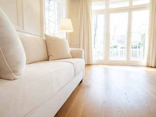 Fototapeta premium Spacious living room with sofa and lamp