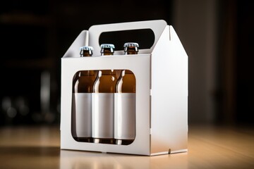 White 4 beer bottle drink refreshment.