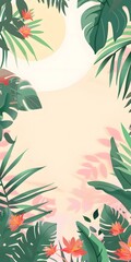 Tropical Leaves and Flowers Background Illustration