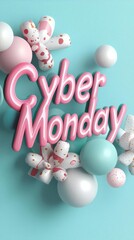 Cyber Monday banner, vibrant gradient text, sleek abstract background, 3D illustration