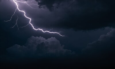 Lightning bolt striking through dark clouds