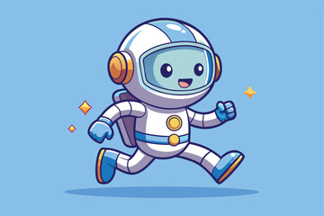 A cute cartoon astronaut character runs happily, showcasing its vibrant suit against a cheerful backdrop, Cute cartoon astronaut character running and smiling