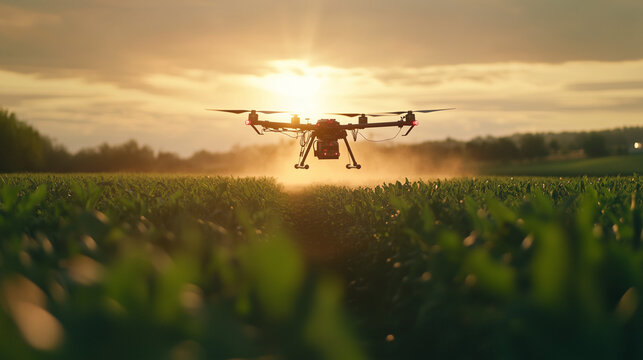 Dron przemysłowy unosi się nad polem, spryskując uprawy ekologiczne. Dzięki zaawansowanym rozwiązaniom, rolnicy mogą z łatwością monitorować i chronić swoje plony.