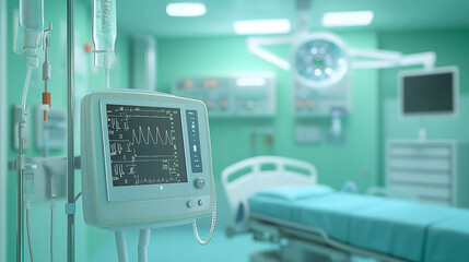 ICU medical tools with copy space. Concept: Patient Monitoring, ICU Tech, Medical Equipment, Copy Space