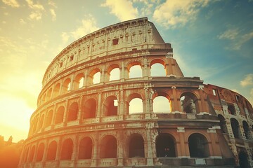 Naklejka premium The Colosseum in Rome with a Sunset Sky
