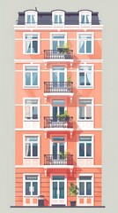 Fototapeta premium Colorful Illustration of a European Building with Balconies