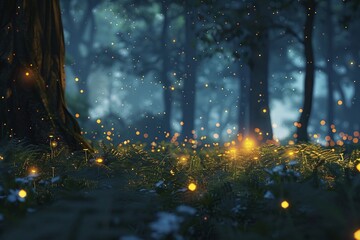 ai generative forest filled with firefly light