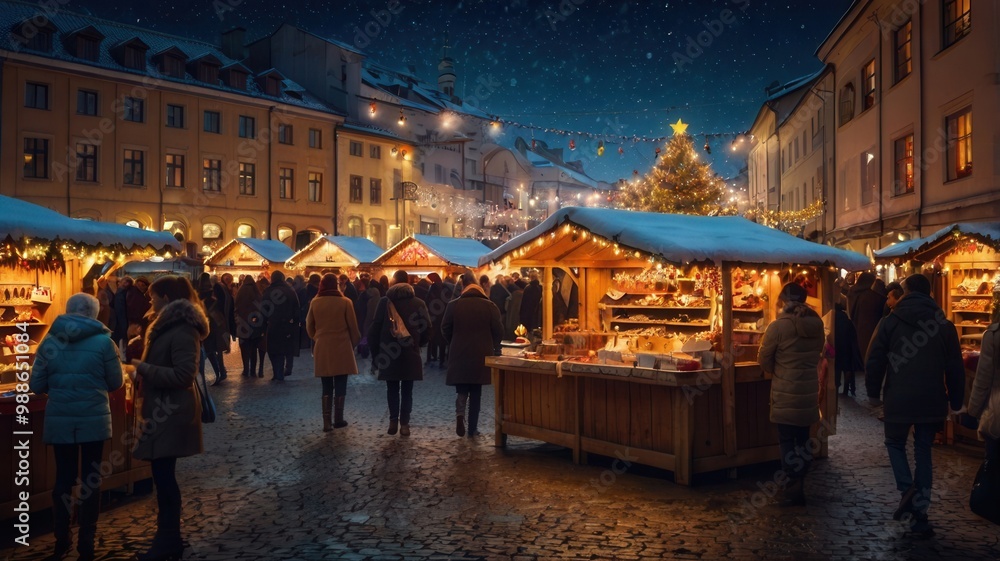 Wall mural christmas market kiosk