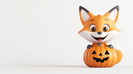 Cute Cartoon Fox Sitting Inside Pumpkin Decorative Halloween Ornament