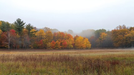 Enchanting Autumn Landscape in the Misty Forest