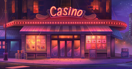 red neon casino sign with Retro Casino glowing lamp banner  illustration
