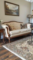 beige fabric sofa in living room