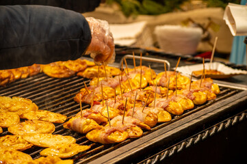 Tasty food on Christmas market in Krakow, Poland