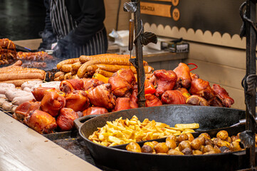 Tasty food on Christmas market in Krakow, Poland