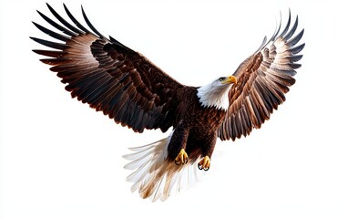 Obraz premium A majestic eagle soaring through the air, its wings spread wide, the sun casting a golden glow on its feathers