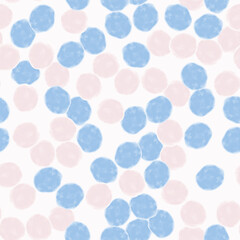 Abstract seamless pattern, background with blue, pink watercolor shapes and stains. Repeating vector design element for print