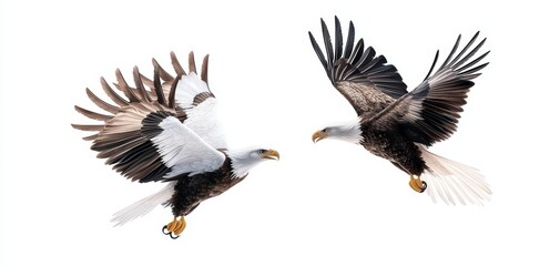 Fototapeta premium A photo realistic image of a majestic eagle soaring through the air, with its wings extended and a mountain range in the distance