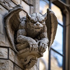 Gargoyle sculpture that showcases a fierce design as a prominent feature on an architectural facade