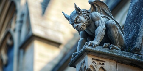 Obraz premium Gargoyle sculpture that showcases a fierce design as a prominent feature on an architectural facade