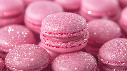 Obraz premium Сlose up of pink macaroons with glitter.