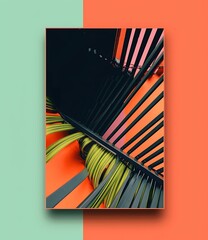 Abstract Art with Green Plant and Orange and Black Background