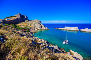 St. Paul Beach - Paralia Agios Pavlos - Paradise Bay at Lindos - travel destination in Rhodes,...