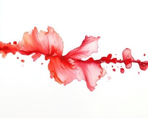 Red floral design with splashes on a white isolated background.
