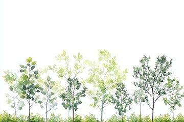 Obraz premium Various green trees with different shades on a white isolated background.