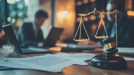 Closeup of a Gavel, Scales of Justice, and Documents on a Desk - Photo