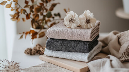 Organic cotton cleaning cloths, chemical-free and sustainably dyed. Concept: Eco-Friendly Cleaning, Organic Materials, Natural Dyes, Sustainable Living