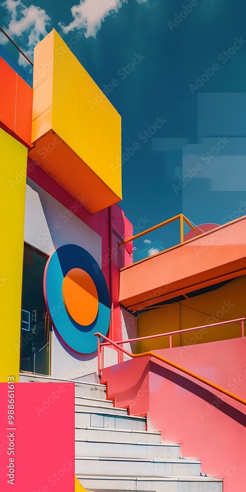 Poster colorful architecture with stairs and a circular design