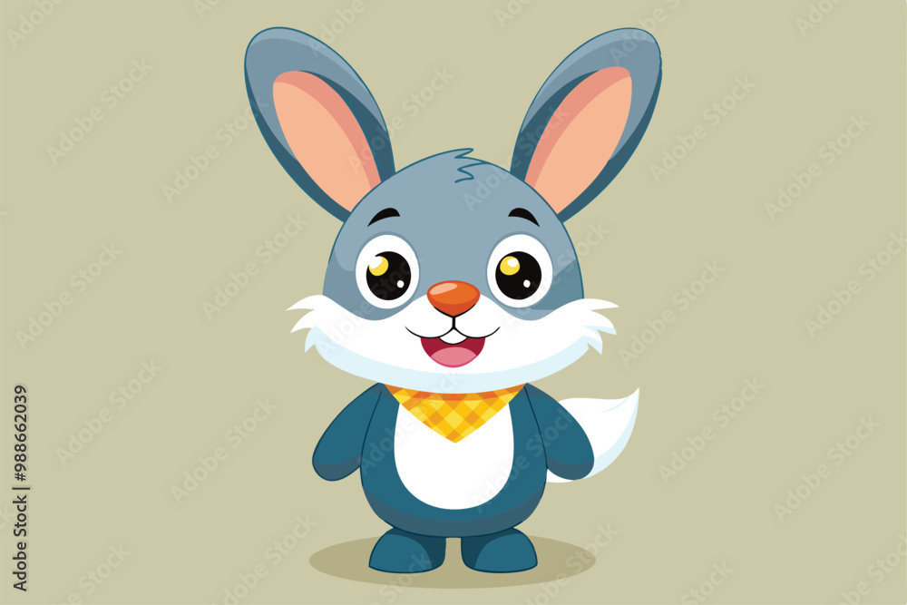 Sticker A cheerful cartoon rabbit with a scarf grins adorably in a playful display of cuteness, Cute rabbit cartoon